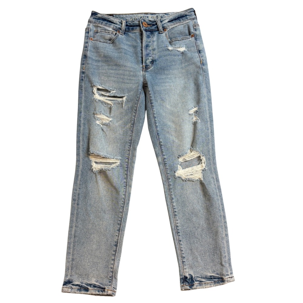 American Eagle Jeans Stretch  Light Wash Distressed Button Fly X-Short Sz 0